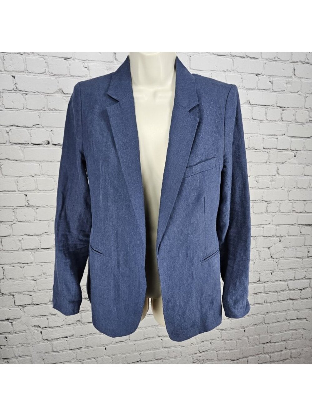 Joie Blue 100% Linen Open Front Cotton Lined Vented Notch Blazer Jacket 4
